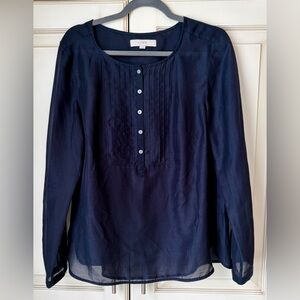 LOFT Midnight Blue Sheet Blouse with Button Detail. Large.